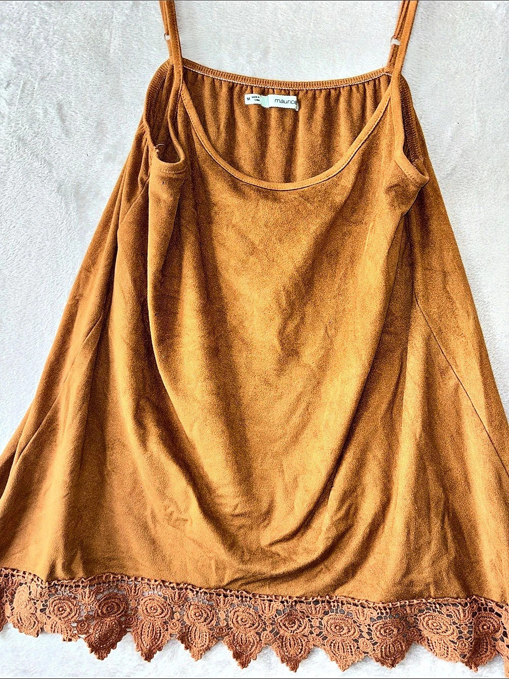 Maurices Faux Suede Lace-Trim Cami Brown Medium Like New